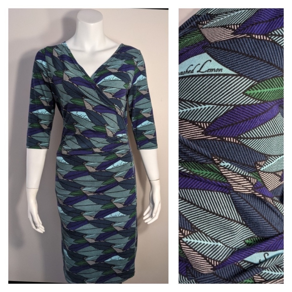SMASHED LEMON Blue & Green Leaves Dress!!! Size Small- Swedish Fashion Brand!!!